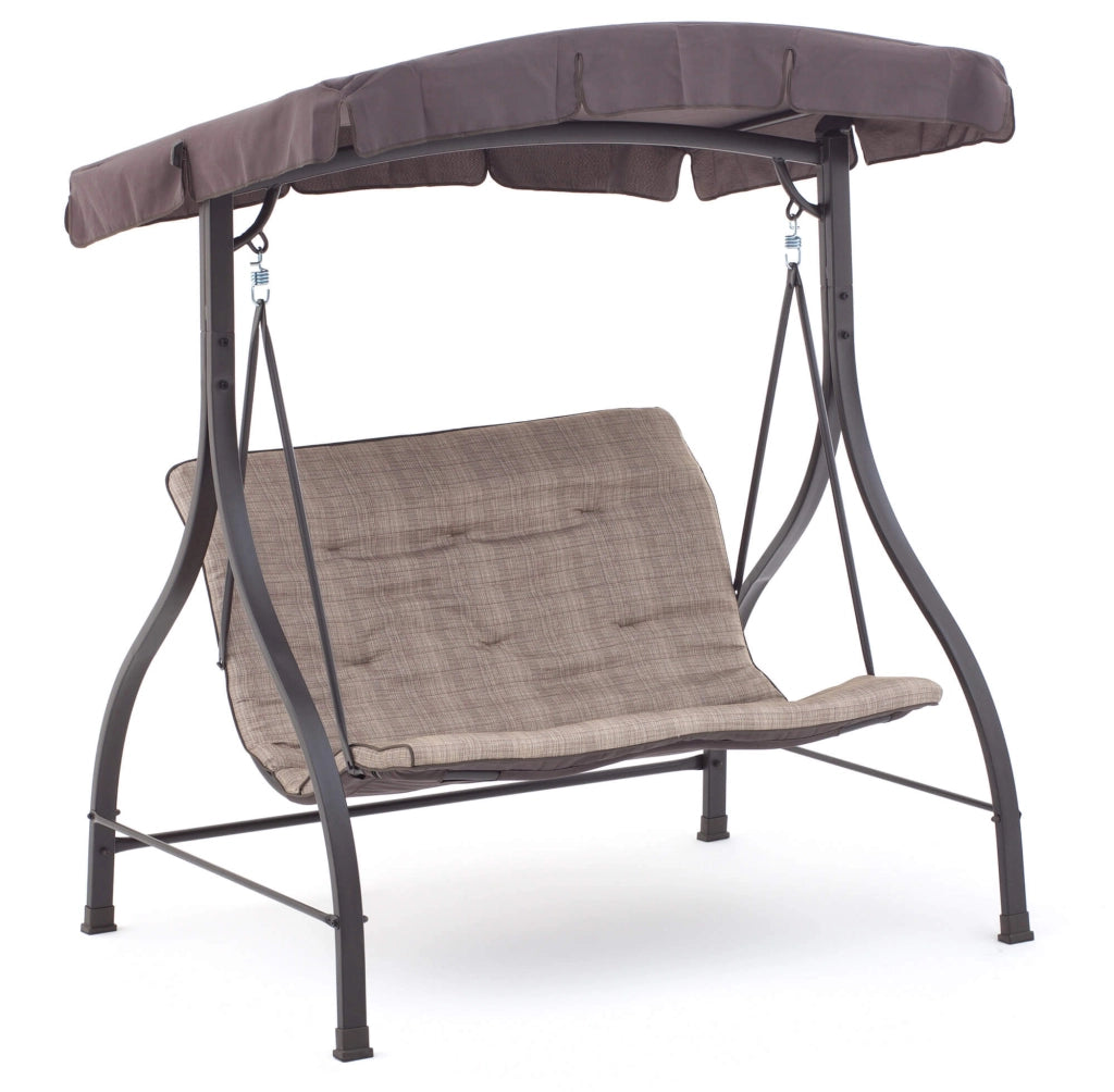 Dondolo 2 Posti da Giardino 160x112x163 cm in Ferro e Poliestere Haiti Beige