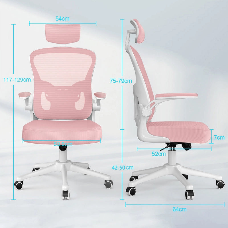 Sedia da ufficio - HAMLODY Poltrona ergonomica con braccioli 2D, altezza poggiatesta supporto lombare schienale regolabile rosa