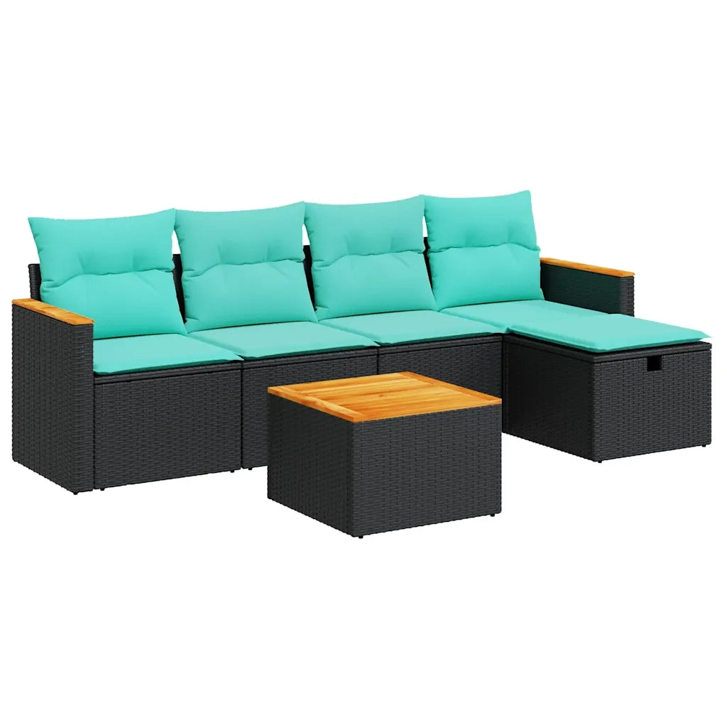 Set Divano da Giardino 6 pz con Cuscini Nero in Polyrattan