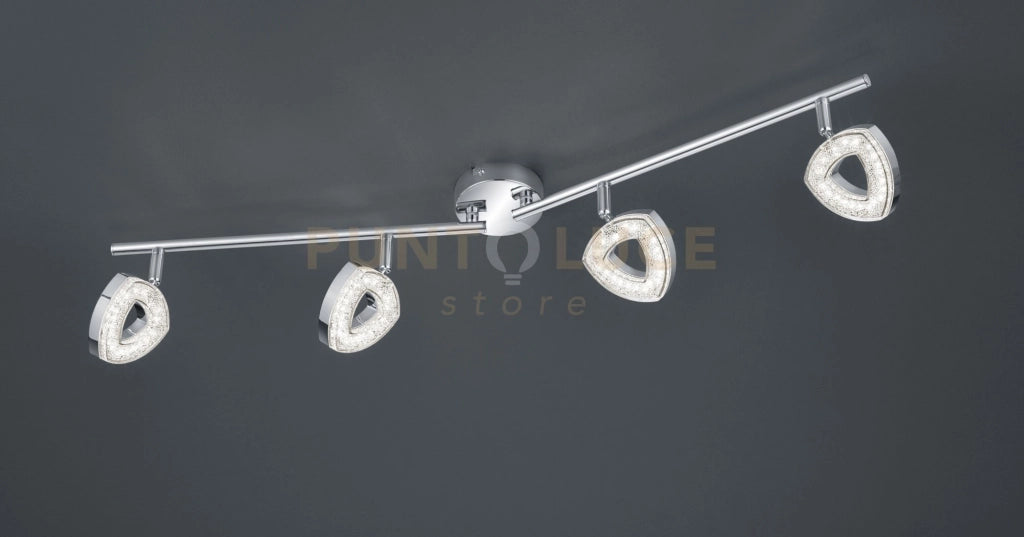 Faretto TOURS barra 4 spots LED integrati in diffusore triangolo cromato R82134106