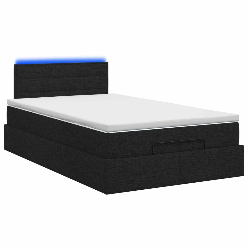 Letto Ottomano con Materasso e LED Nero 120 x 190 cm Tessuto 3457974
