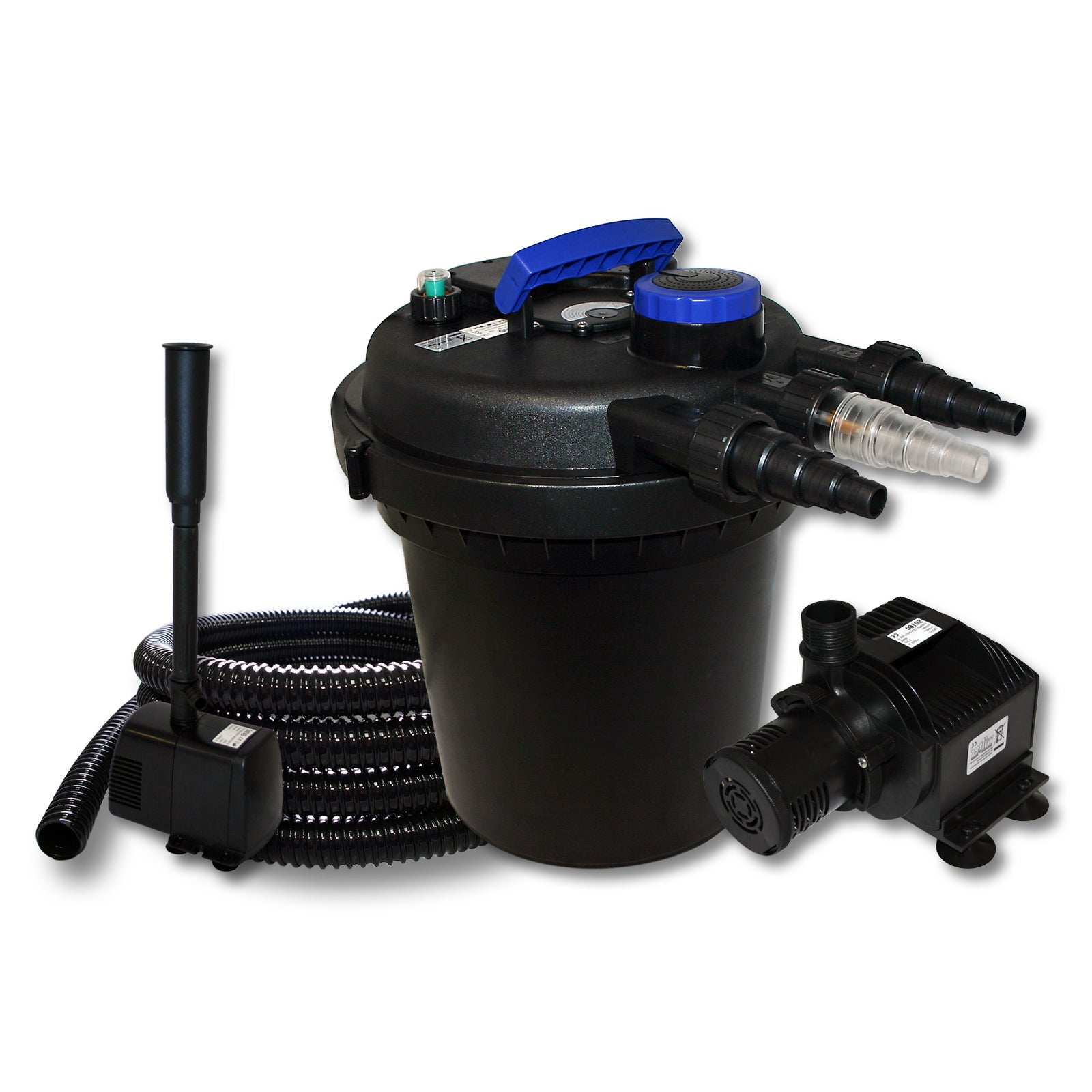 Set per laghetti 6000l Filtro a pressione Chiarificatore UVC 11W Tubo 25m Pompa 65W Pompa fontana