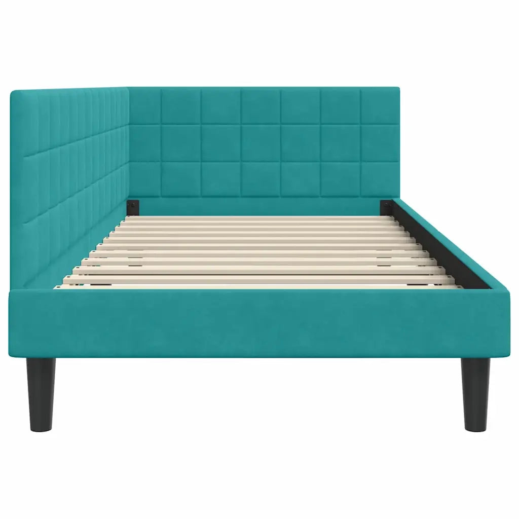 Cornice del letto ad angolo Turchese 90 cm x 200 cm Velluto