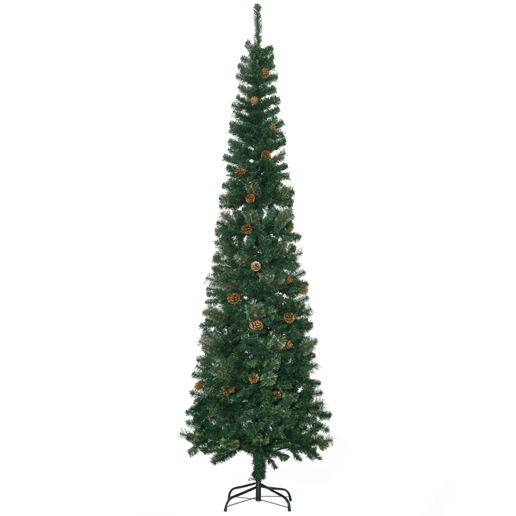 Albero di Natale a forma di matita 225 cm ¨C zephmum ¨C 706 rami, 56 pigne, base pieghevole, verde