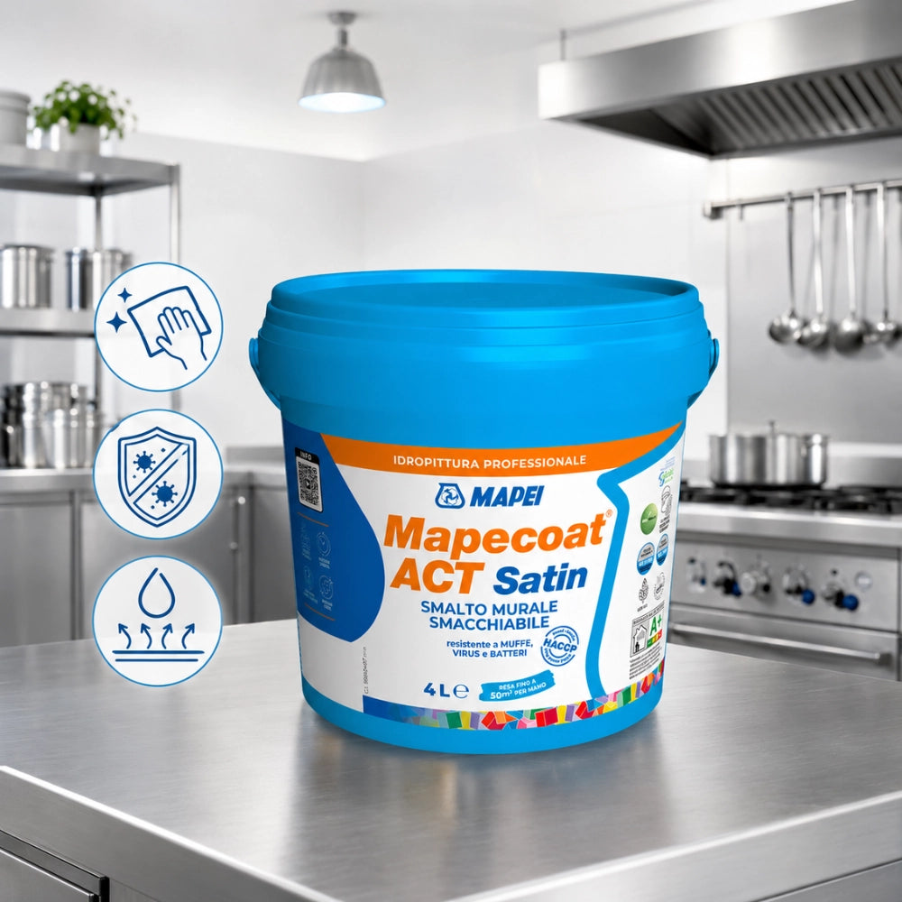 Mapei mapecoat act satin smalto murale lavabile antimuffa e antibatterico *** formato 4 lt, confezione 1