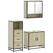 Set Mobili da Bagno | Armadio da bagno 3 pz Rovere Sonoma in Legno Multistrato