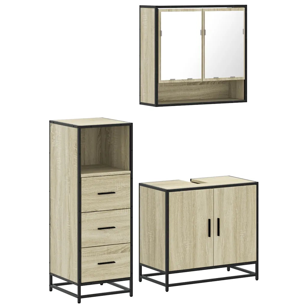 Set Mobili da Bagno | Armadio da bagno 3 pz Rovere Sonoma in Legno Multistrato