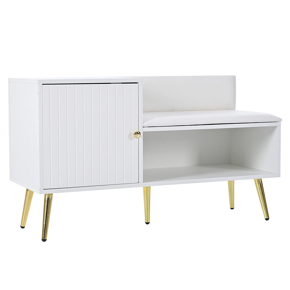 Scarpiere moderna e lussuosa - Xylo - 100x40x58 cm - Bianco - Con ripostiglio, panca imbottita e schienale