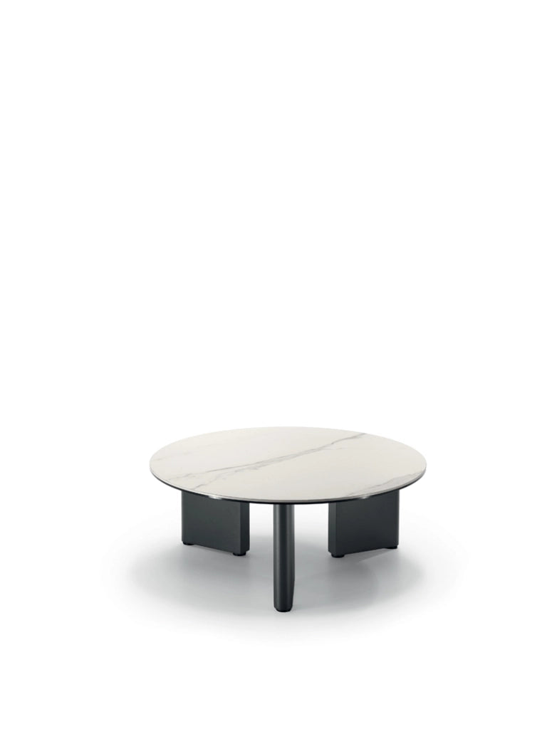 Tavolino rotondo Dot - Struttura in Metallo Antracite e Top Ceramica su Vetro Marmo Bianco - Stones