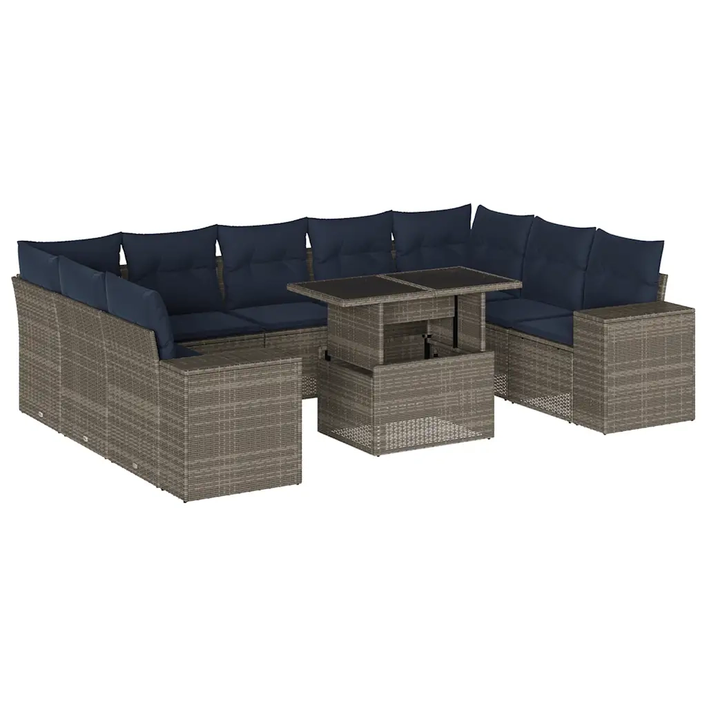 Set Divani da Giardino 10 pz con Cuscini Grigio in Polyrattan 3269371