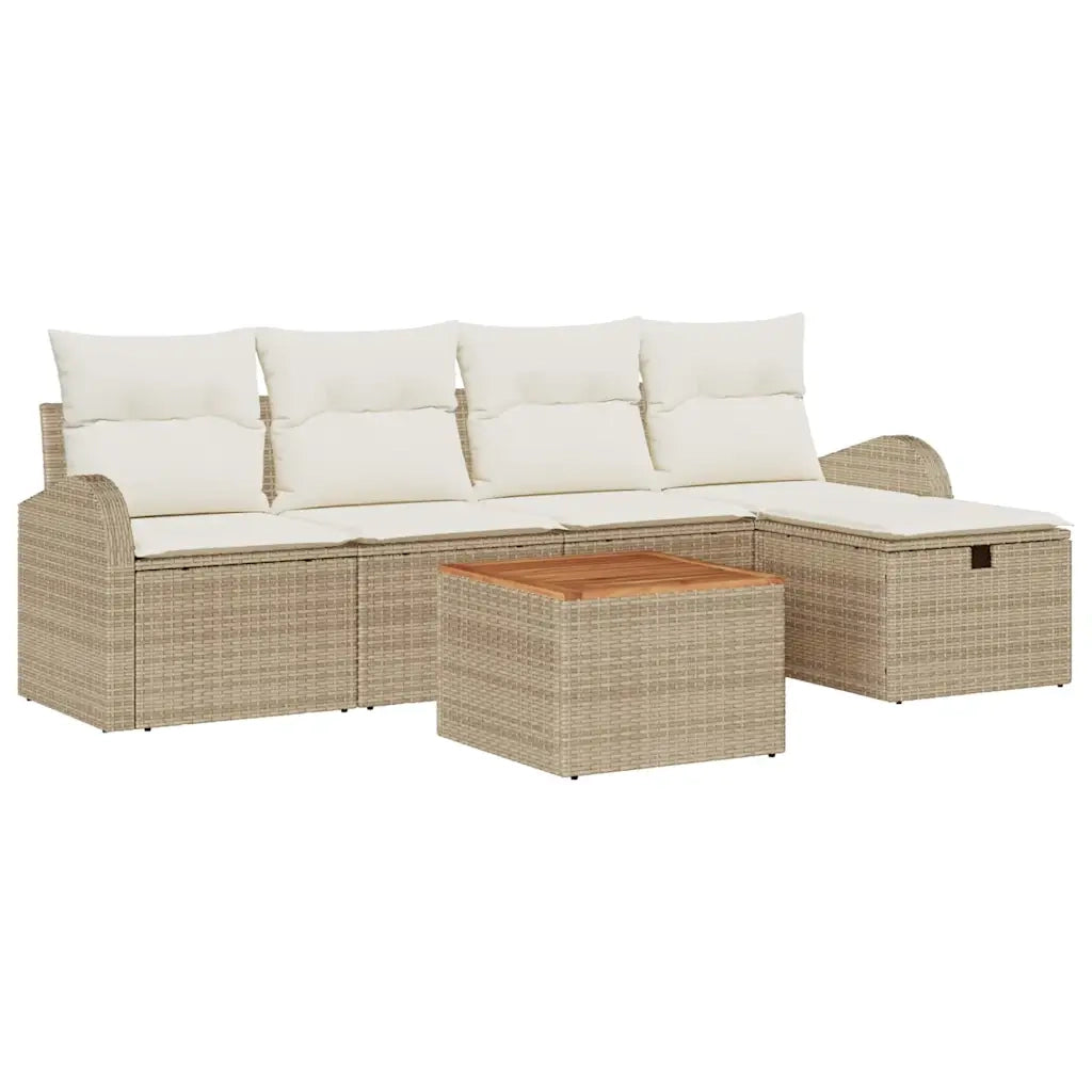 Set Divano da Giardino con cuscino 6 pcs Beige polyrattan