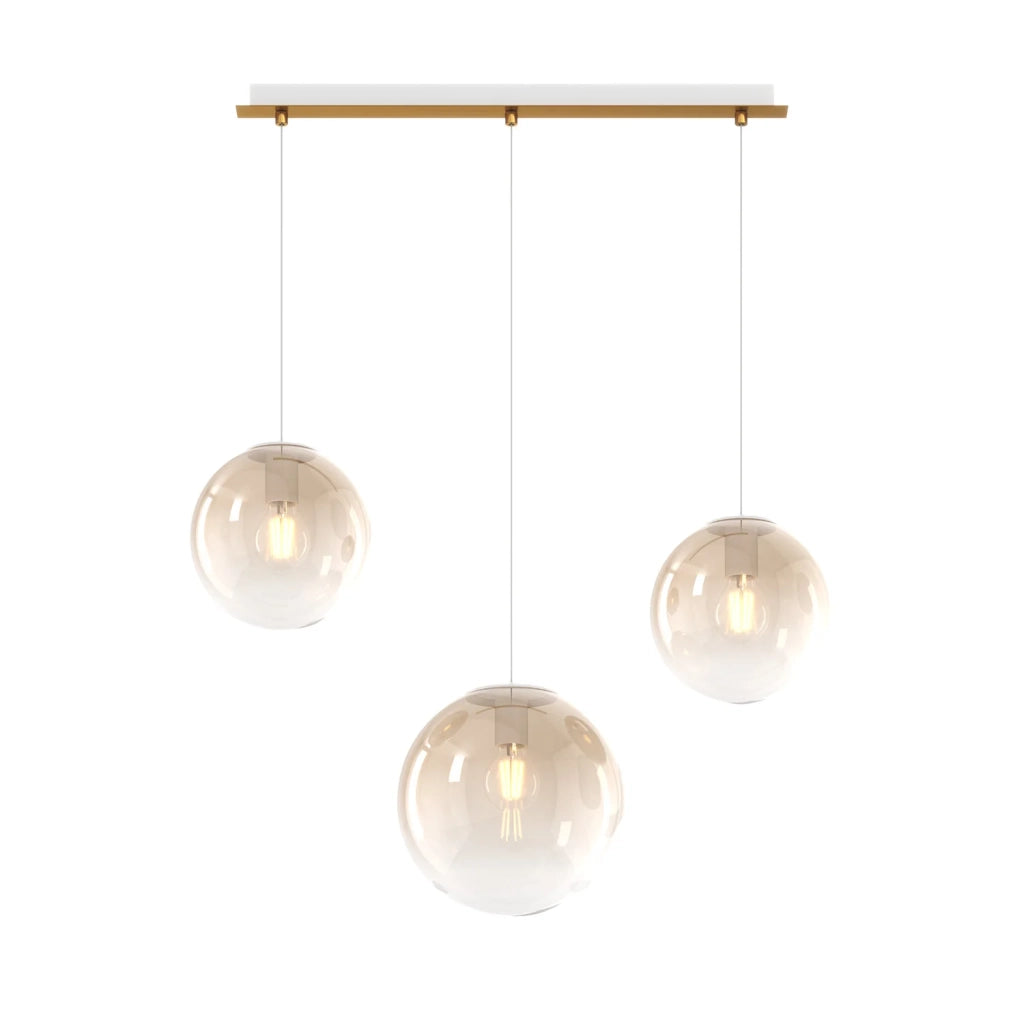 Lampadario Moderno Big Eclipse Metallo Ottone Satinato Vetro Ambra 3 Luci E27
