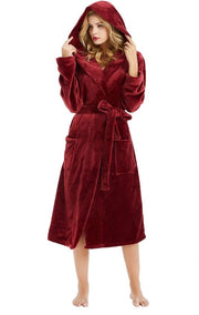 Badia di lana con cappuccio per donne, giacca da camera morbida per donne, giacca da camera soffice e calda per donne (rosso vino, S/M)