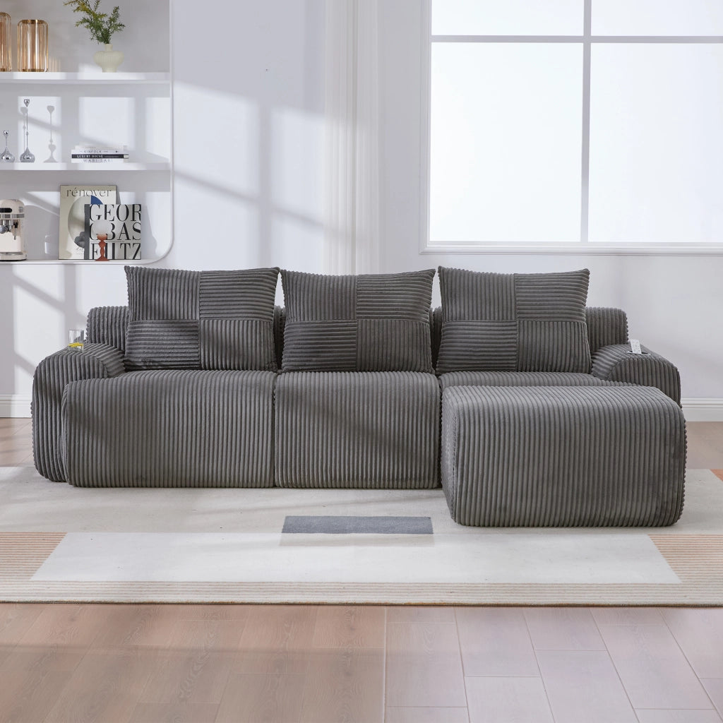 DIVANO modulare 3 posti 268x174x80 cm in corduroy grigio scuro