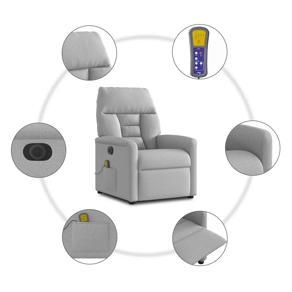 Divano Sedia-Poltrona Reclinabile Massaggio Elettrica Grigio Nuvola Tessuto 620774