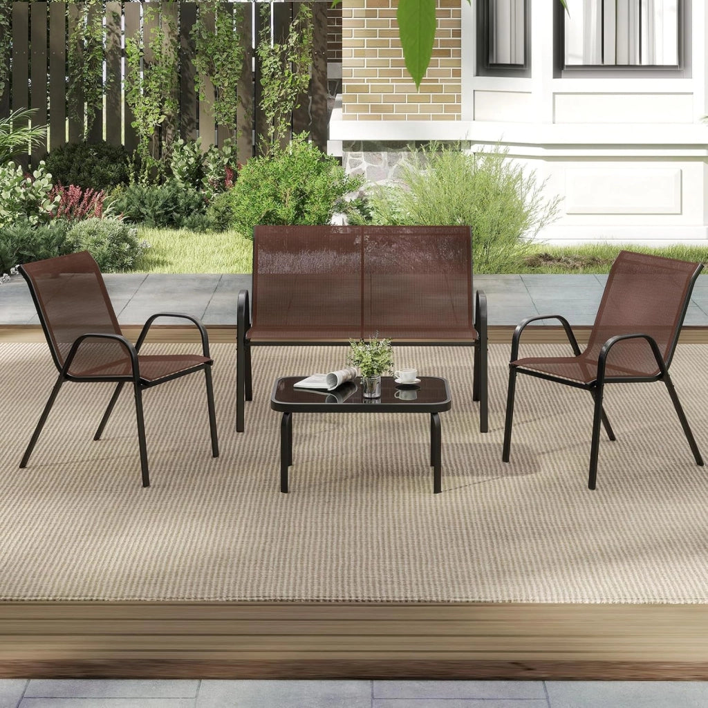 Set di 4 mobili da giardino per esterni, set di mobili da giardino, mobili da balcone, per terrazze, esterni, con tavolino da caffè e panca da giardino e 2 sedie da pranzo, set per 4 persone