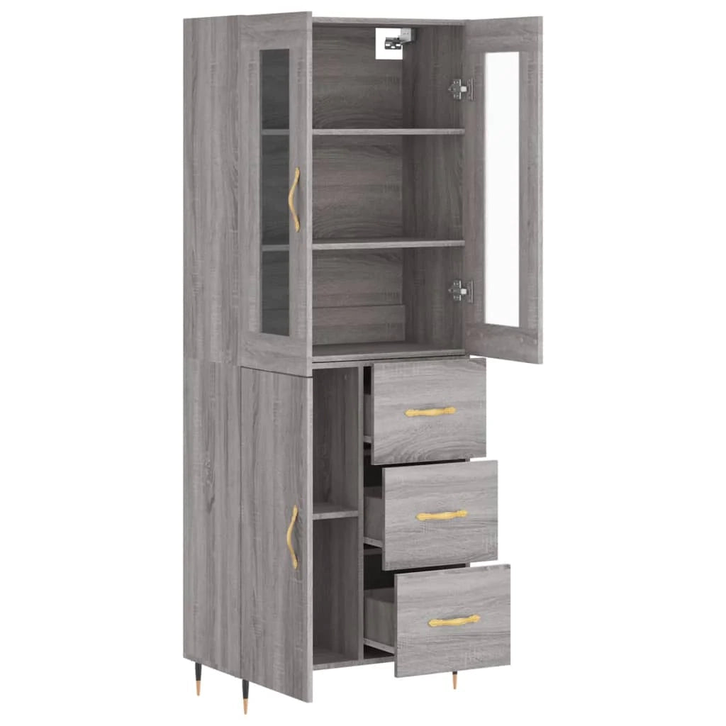 Buffet credenza cassettiera armadio mobile contenitore organizer cucina soggiorno salotto rovere Sonoma alto 69,5 x 34 x 180 cm legno ingegnerizzato grigio 02_0035450