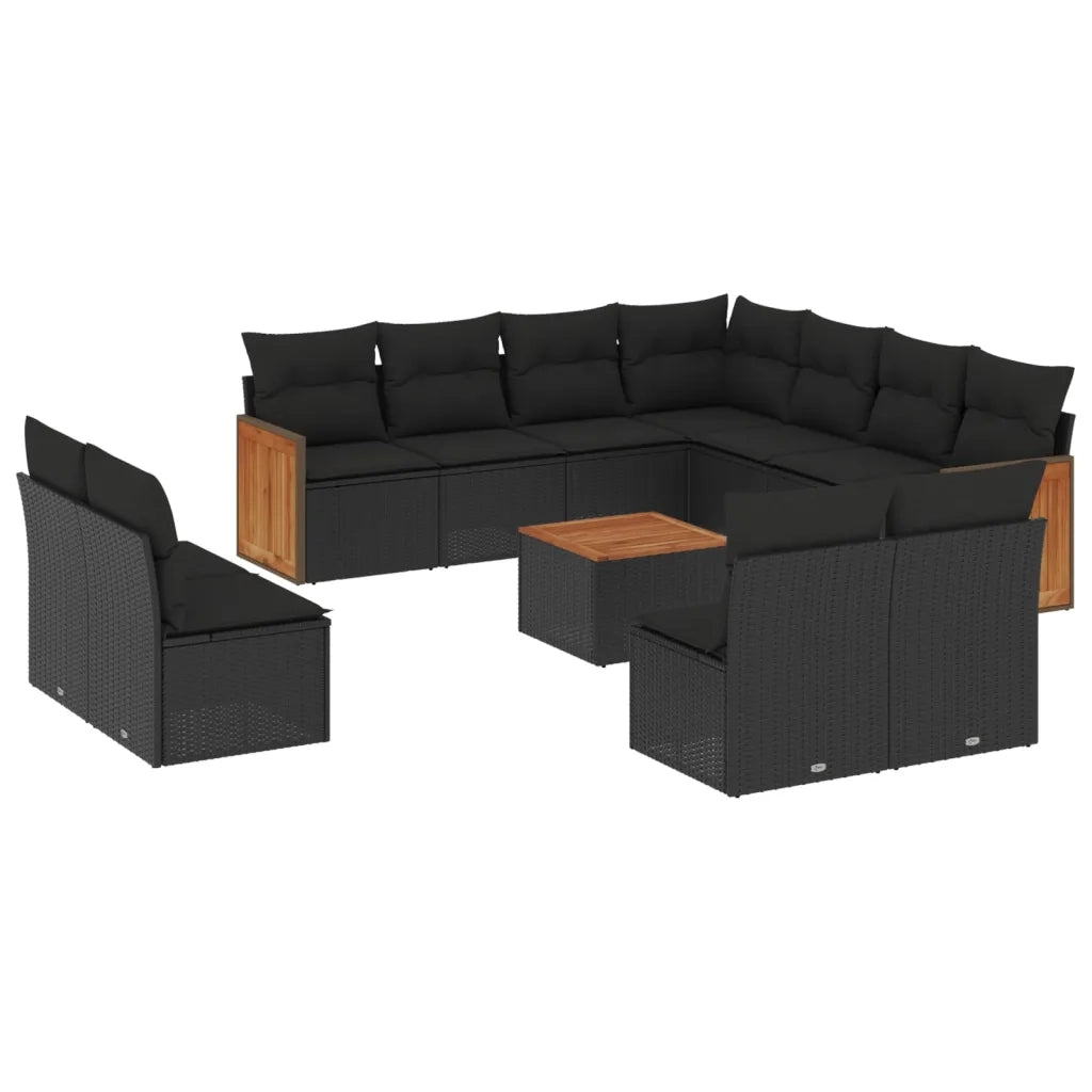 Set Divani da Giardino 12 pz con Cuscini Nero in Polyrattan