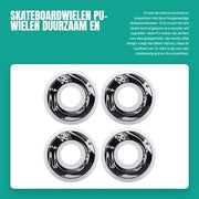 Set di ruote per skateboard da 4 - Ruote in PU elastomere - Durezza 75-85A - Duraturo - Bianco/bianco con disegno - Buona guida mobile