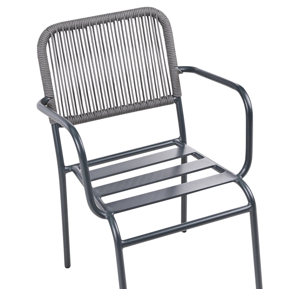 Set di 4 sedie da giardino in metallo alluminio impilabile verniciato a polvere per esterni con cuscini extra grigio