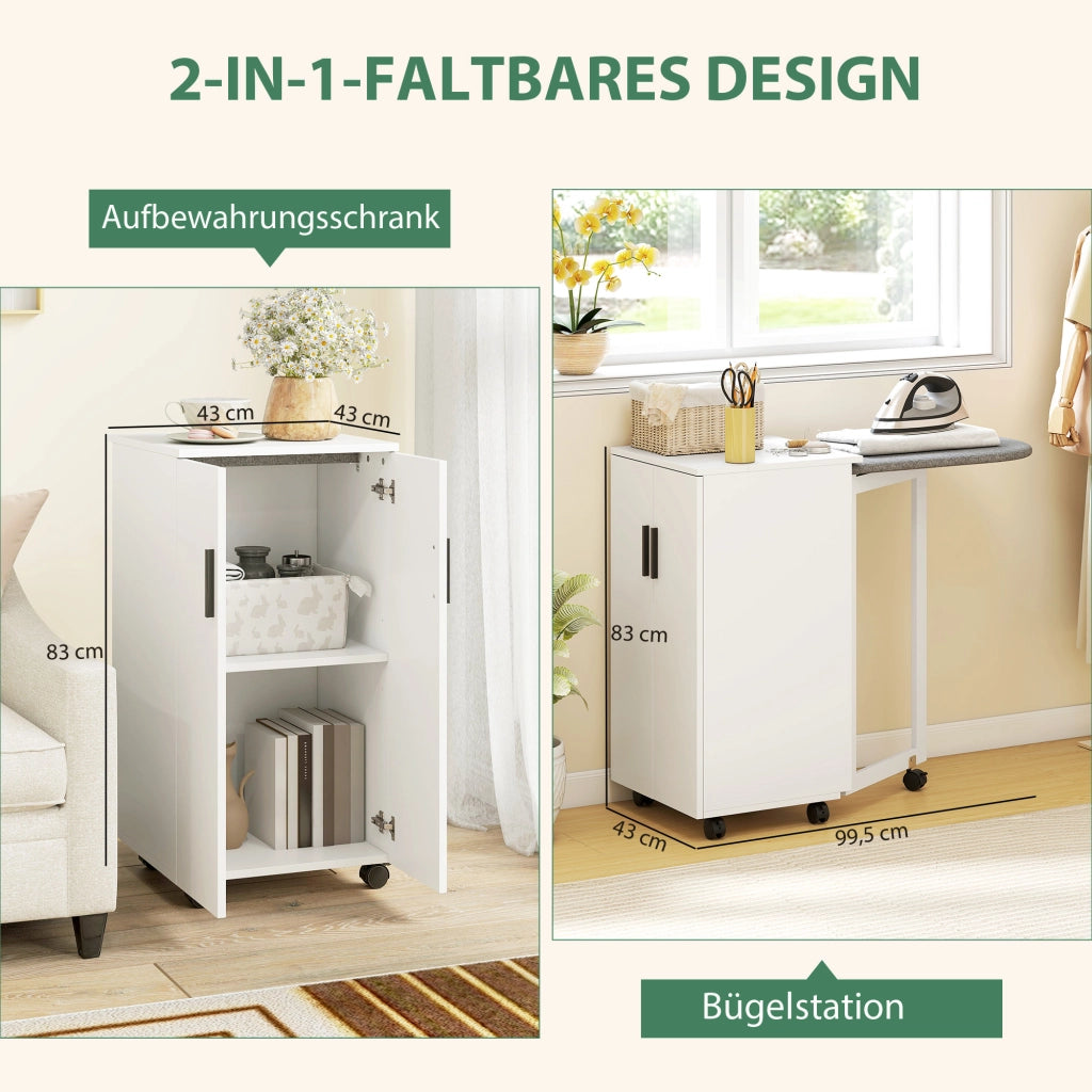 Armadio stiraggio pieghevole con asse da stiro e ripiano regolabile ¨C zephmum ¨C Bianco
