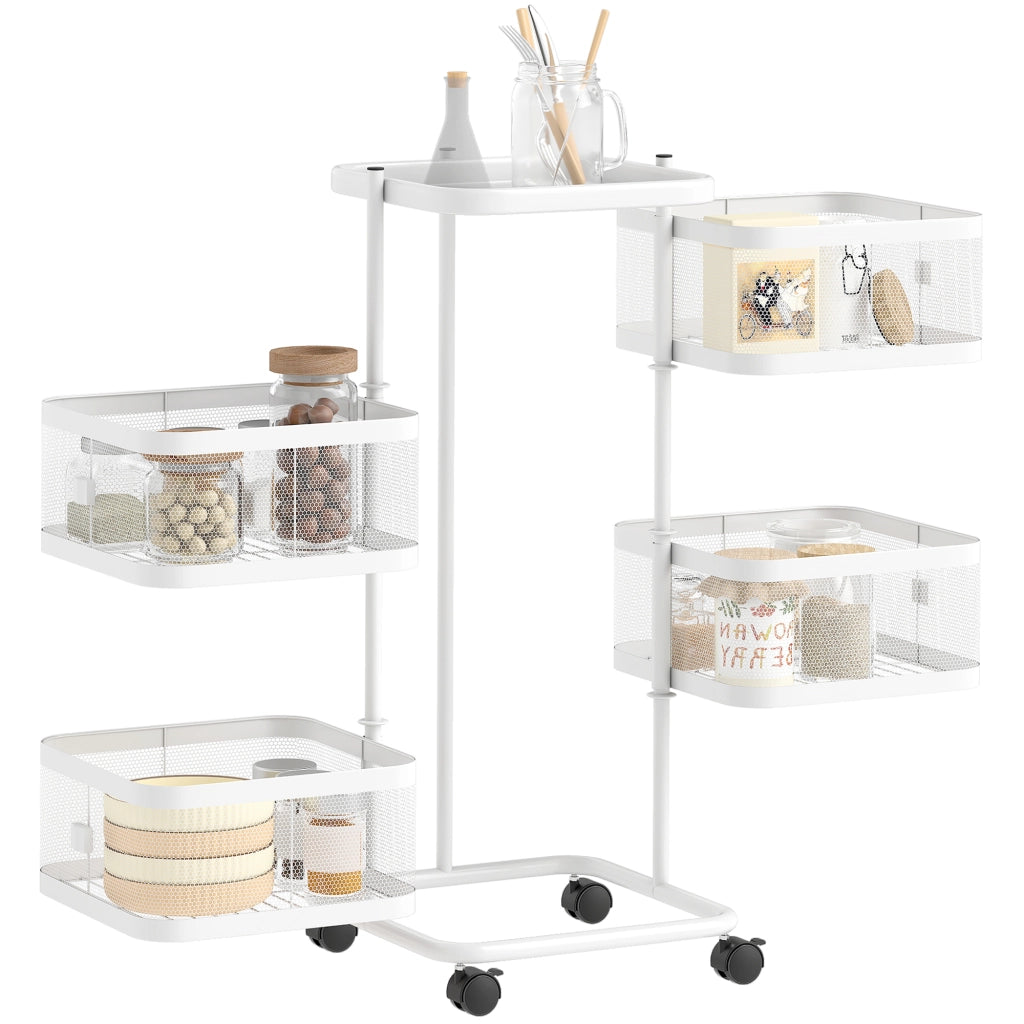 Carrello con 4 cestelli girevoli su ruote ¨C zephmum ¨C bianco, acciaio, 33x33x77cm