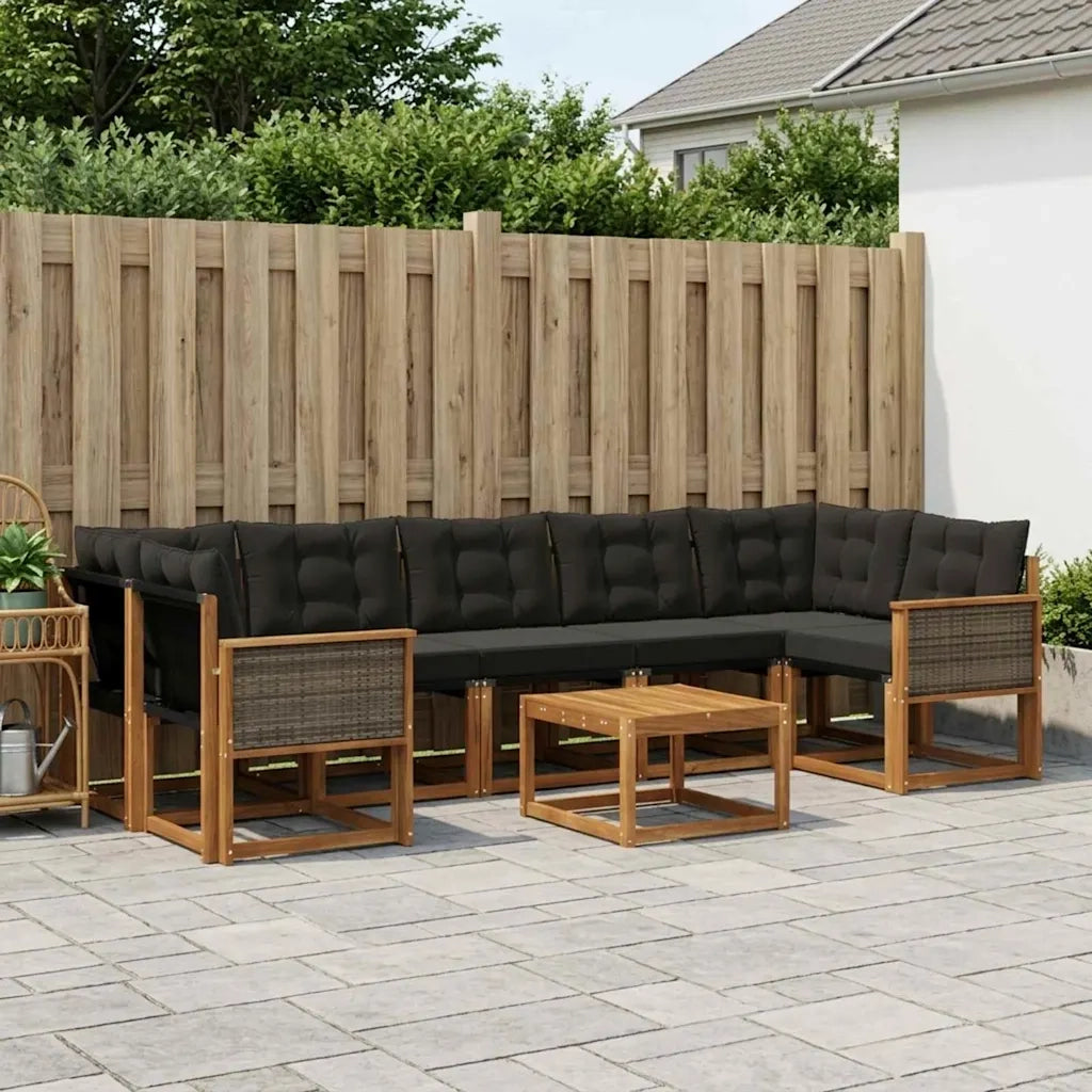 Set di divani da esterno con cuscino 8 pcs Naturale e Nero