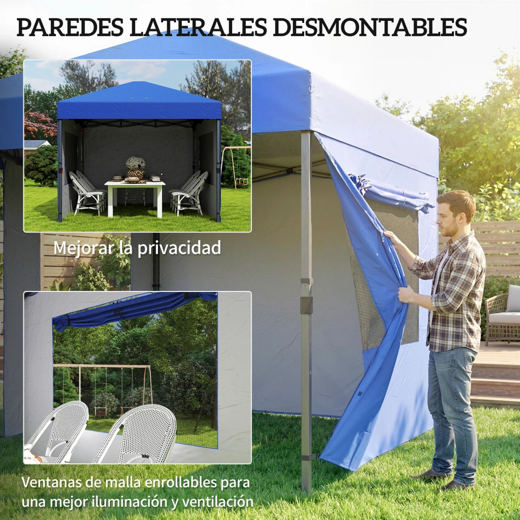 Tenda da giardino pieghevole 3x3 m ¨C zephmum ¨C 3 pareti, 2 finestre, blu