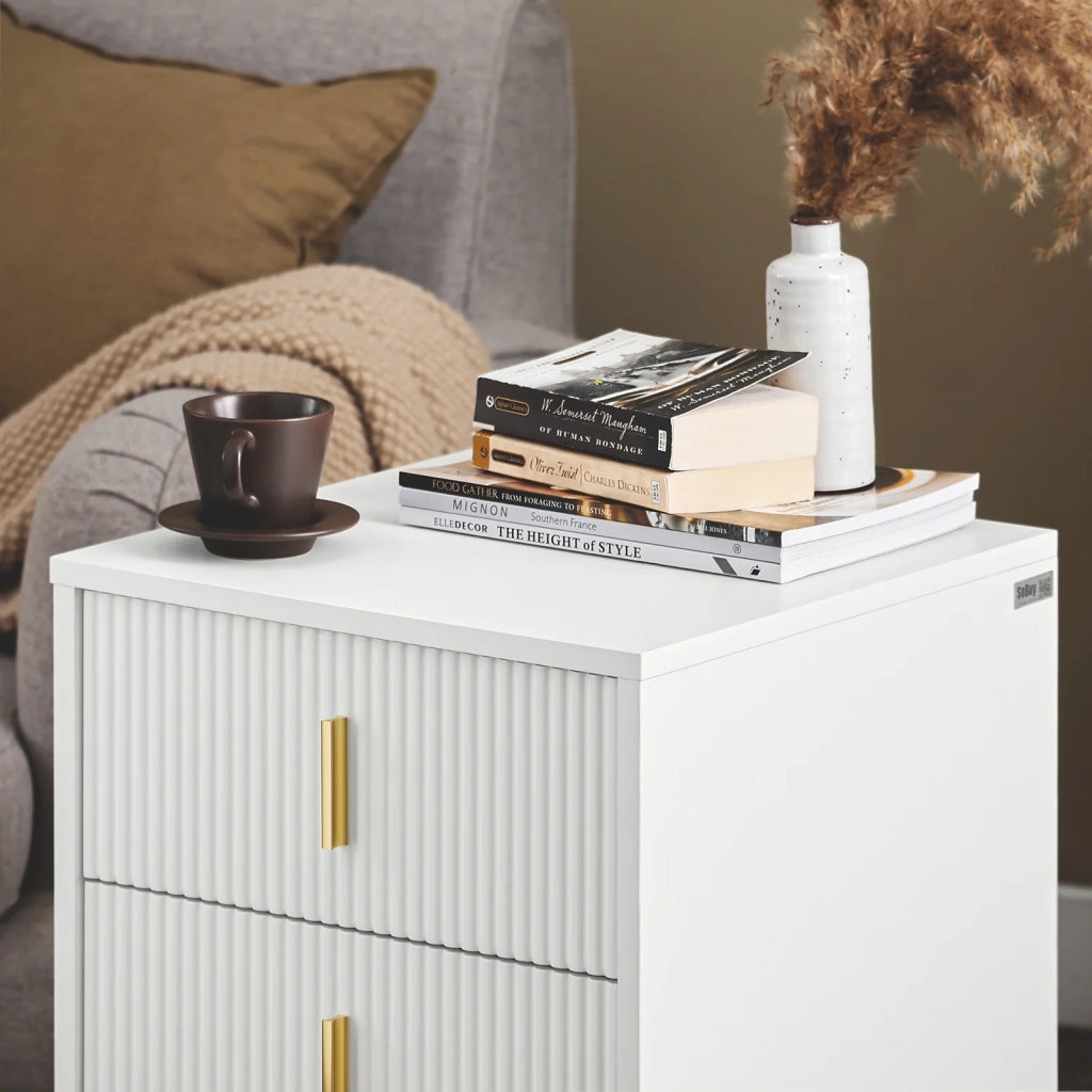 Comodini letto con cassetti Tavolino da salotto o soggiorno Tavolino telefono 40x40cm Bianco 3 cassetti FBT115-L-W