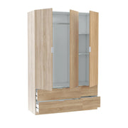 Guardaroba Ababala, Mobile camera da letto a 3 ante e 2 cassetti, Armadio appendiabiti, 135x52h200 cm, Rovere