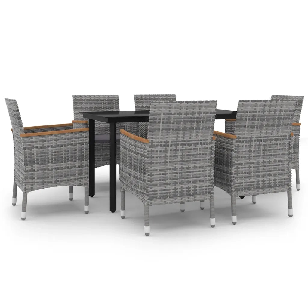 Set da Pranzo per Giardino 7 pz con Cuscini Polyrattan e Vetro cod mxl 71972