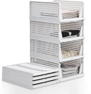 Organizzatore per armadio 4-pack, cassetti in plastica pieghevoli, organizzatore per armadio, divisori di cassetto estratti facilmente per armadio, armadio per magazzino, armadio per lavanderia