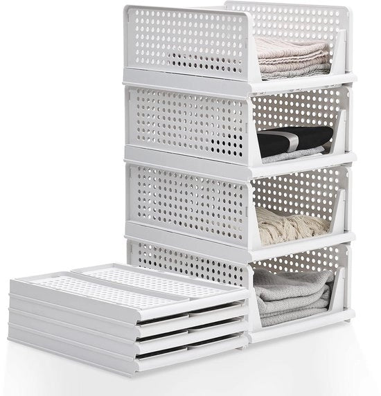 Organizzatore per armadio 4-pack, cassetti in plastica pieghevoli, organizzatore per armadio, divisori di cassetto estratti facilmente per armadio, armadio per magazzino, armadio per lavanderia