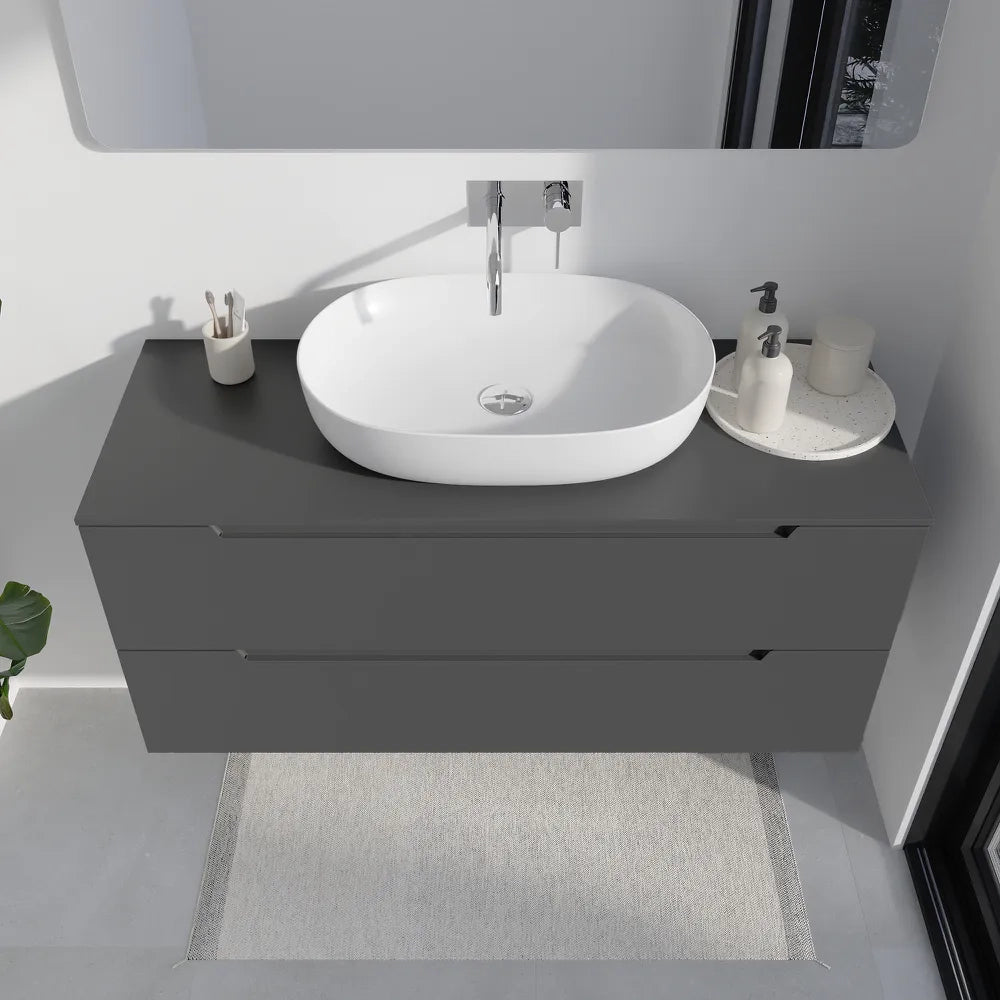 Mobile bagno sospeso 120cm grigio opaco due cassetti soft-close con top | Bako