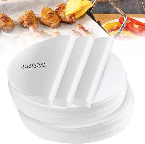 200 pezzi di carta da forno - resistente al calore carta cerata rotonda - diametro 28 cm - per la cottura di torte e pizze - forno frigorifero griglia BBQ - bianco.