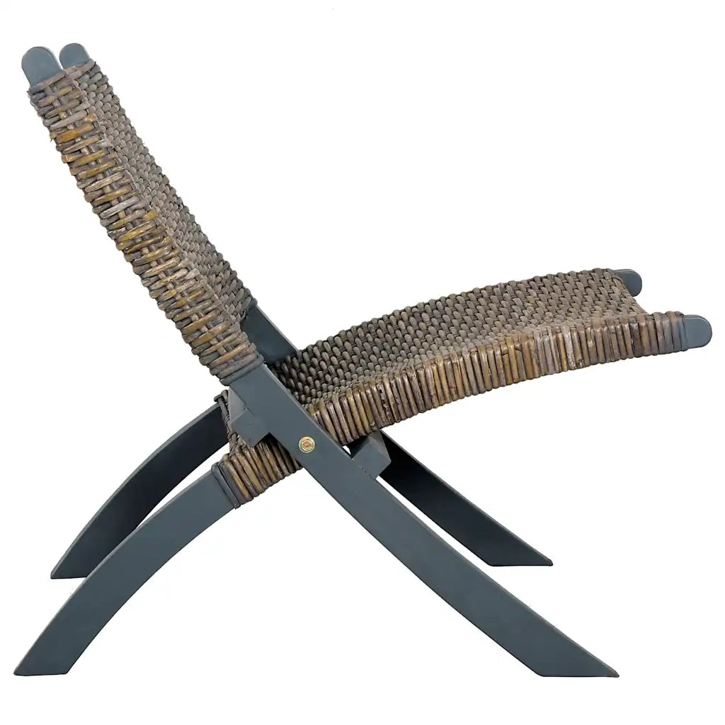 Sedia Relax Grigia in Rattan Kubu Naturale e Mogano Massello 285801