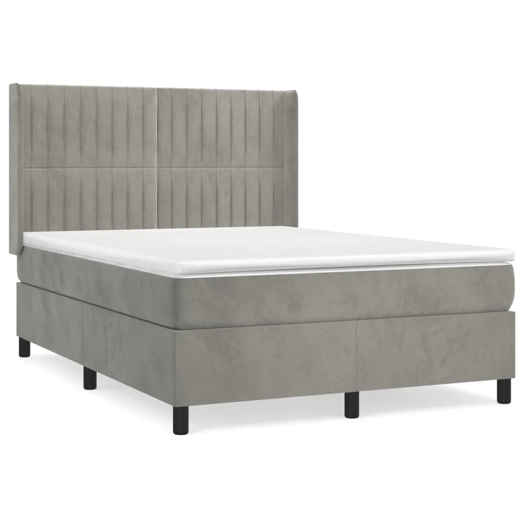 Giroletto a Molle con Materasso Grigio Chiaro 140x190cm Velluto
