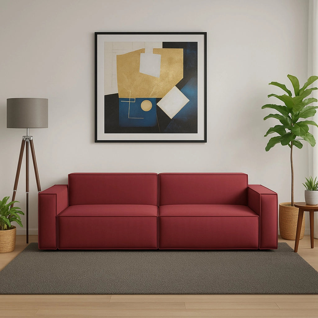 Divano fisso Argo, Divano componibile a 3 posti lineare, Made in Italy, SofÒ  moderno da soggiorno in tessuto, Cm 260x95h70, Rosso