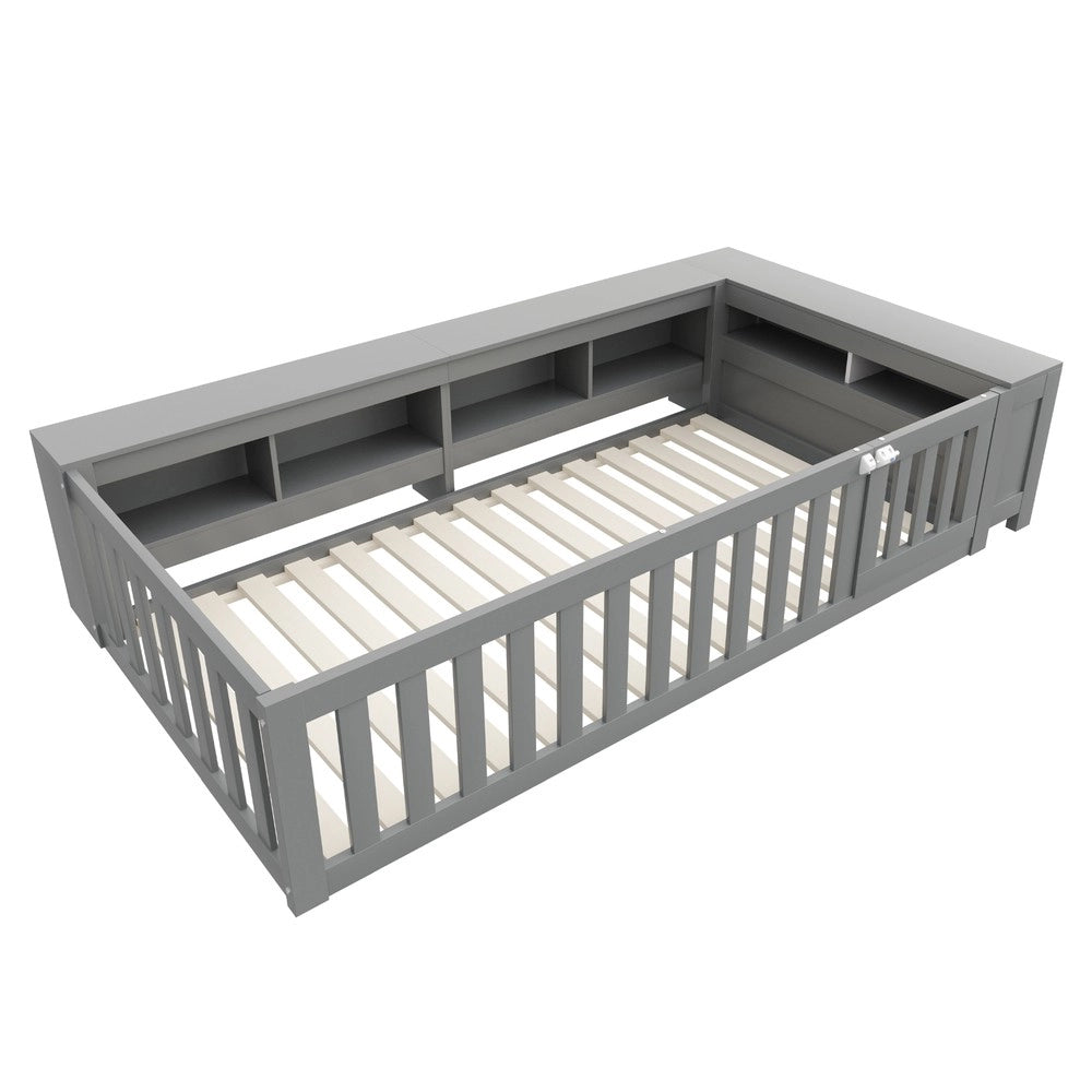 Letto Singolo Bambini con Contenitore e Rete a Doghe ¨C MINIMAL ¨C Massello Grigio 90x200