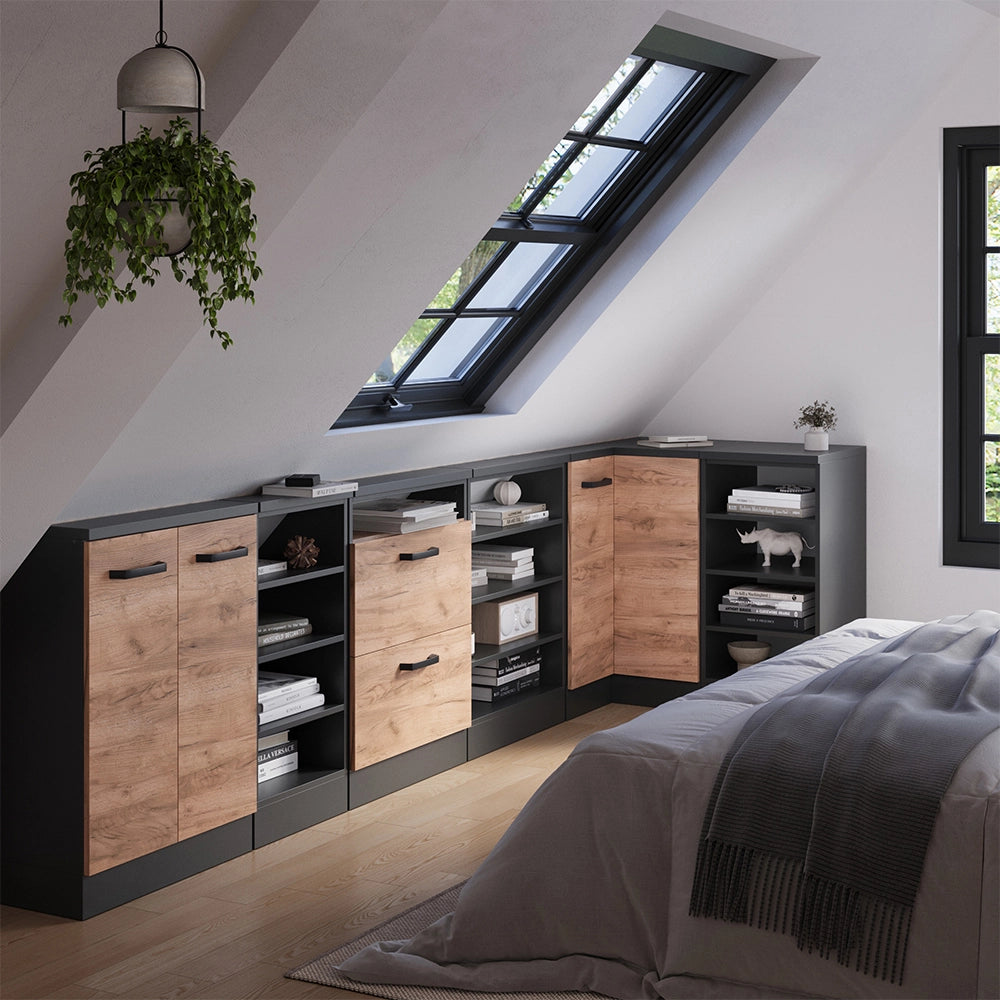 Mobile cucina angolare per sottotetto R-Line Rovere dorato/Antracite 75.6 cm con 1 porta Vicco