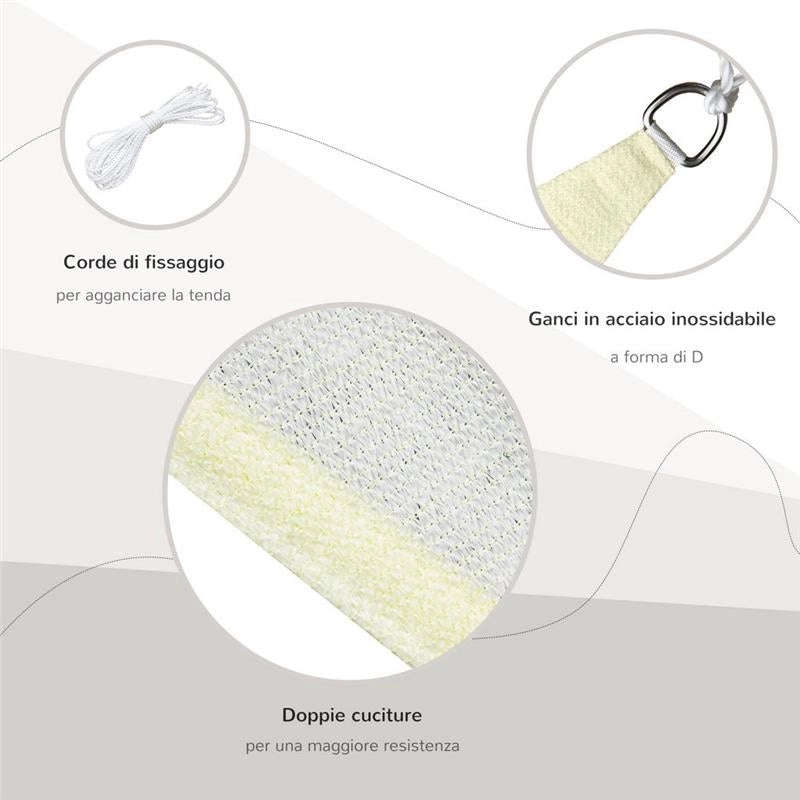 TENDA DA SOLE A VELA OMBREGGIANTE TRIANGOLARE 5 X 5 X 5 MT COLORE BEIGE