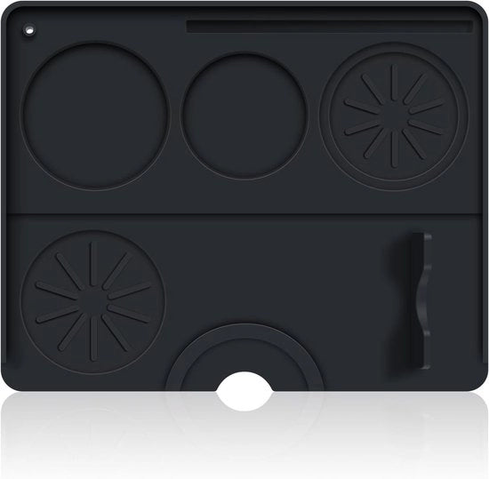 Mat di Tamper - grande formato - con cassetto per tamper, distributore e cucchiaio - mat anti-slip in silicone - protegge il piano di lavoro - per barista professionista e casalingo - gomme in silicone