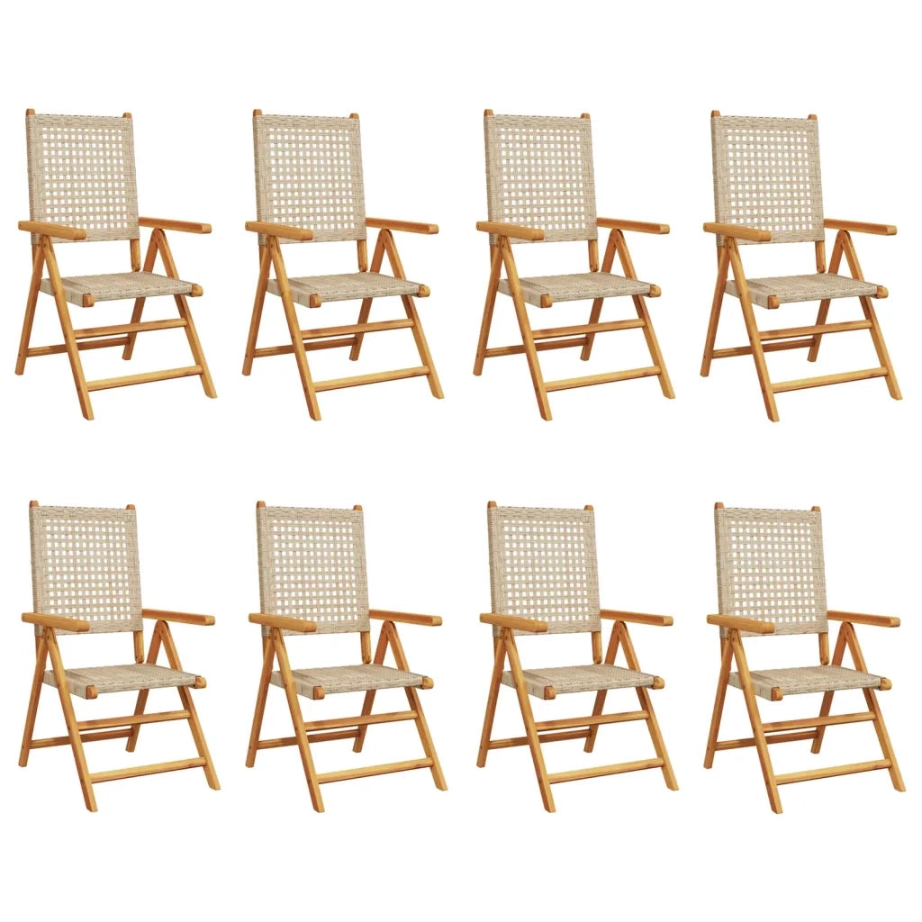 Sedie Giardino Reclinabili 8pz Beige Polyrattan Legno Massello 3214528