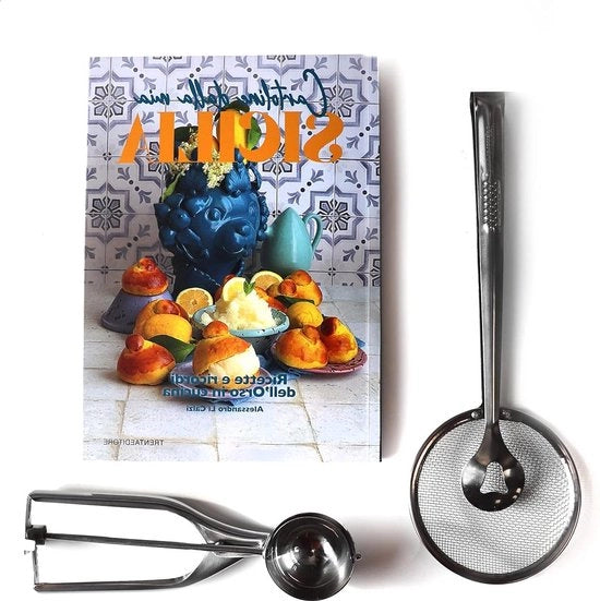Arancini Arancine Siciliani libro cartoline da visita gelatiera manico di cucchiaio in acciaio inossidabile fritto ricamato schiumariccia