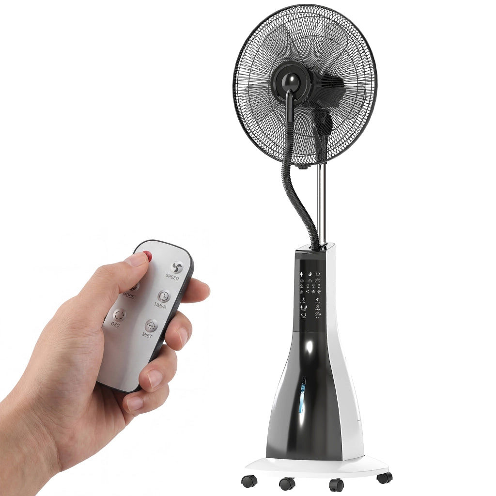 Ventilatore a Nebulizzazione da 3L a 3 Modalit¨¤ e 3 Velocit¨¤, in Plastica e Metallo, 50x40x125 cm, Bianco e Nero