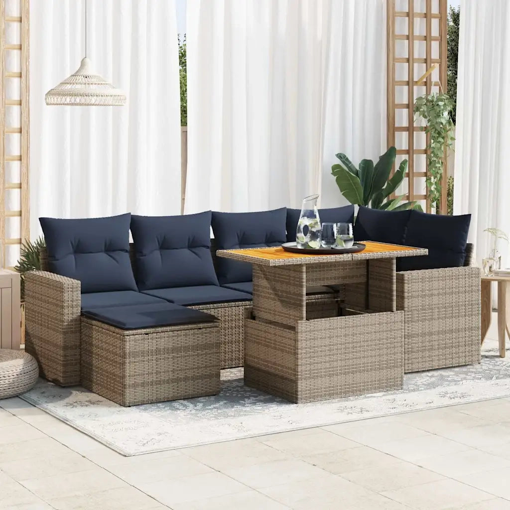 Set Divani da Giardino 7 pz con Cuscini Grigio in Polyrattan