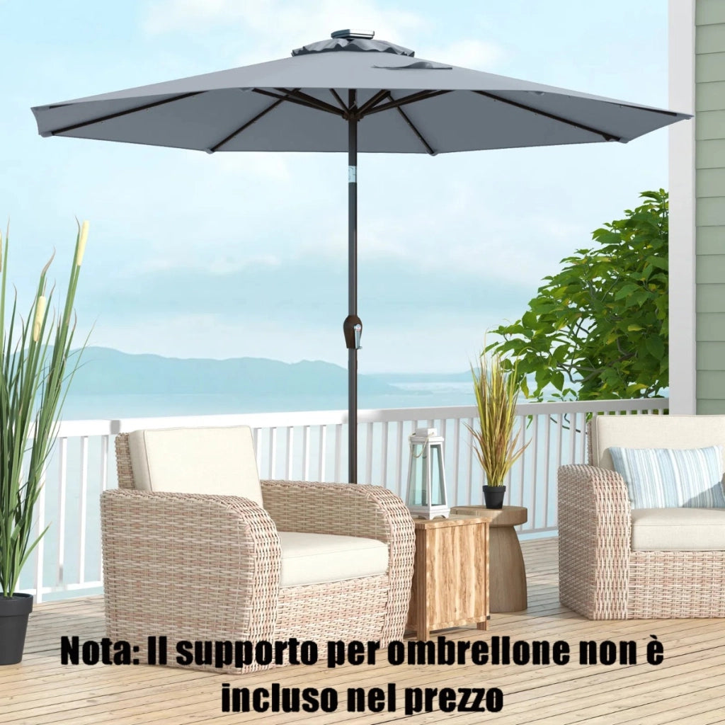 Ombrellone con luci LED da giardino in ferro ?300cm Parasole da esterno spaggia Grigio-Ombrelloni