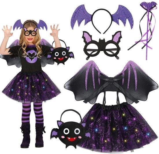 Costumi LED per bambini - Vampiro e ragno - Splendidi per Halloween - Blu - Gonna a tutù e ali - Adatti alle bambine -...