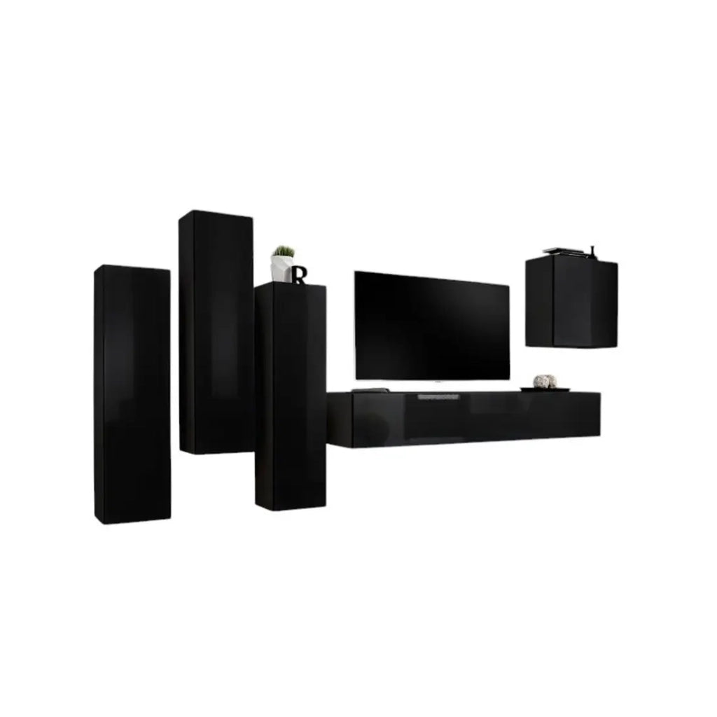 Set mobili salotto SWITCH III - Nero lucido - Mobile TV e contenitori sospesi design