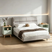 Set di 2 comodini con cassetto e vano aperto, in MDF, verde chiaro e rovere, base rialzata 40 × 40 × 55 cm